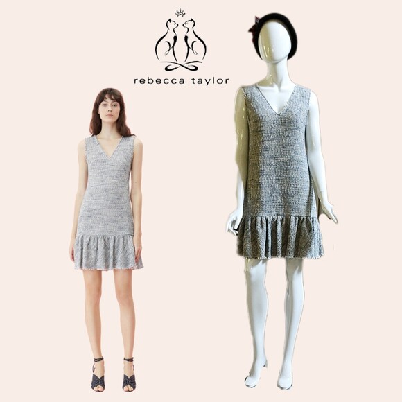 REBECCA TAYLOR NEW Preppy Tweed Ruffle Panel Sleeveless Shift Dress 6